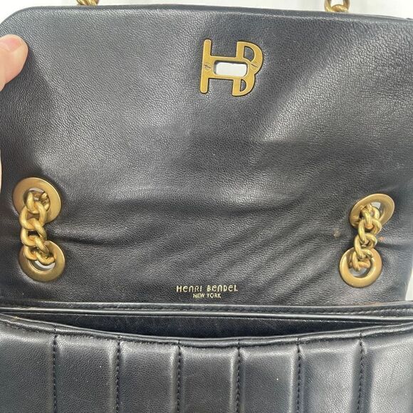 Henri Bendel New York Gold Black 712 Zip Tote Leather Crossbody Bag - Picture 9 of 13